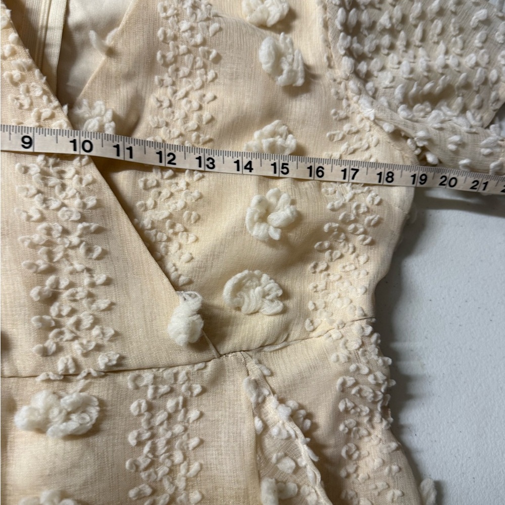 Whimsical Barbie Vibe Cottagecore Cream Textured 3D Pom-Pom Wrap Mini Dress Line - Picture 6 of 8